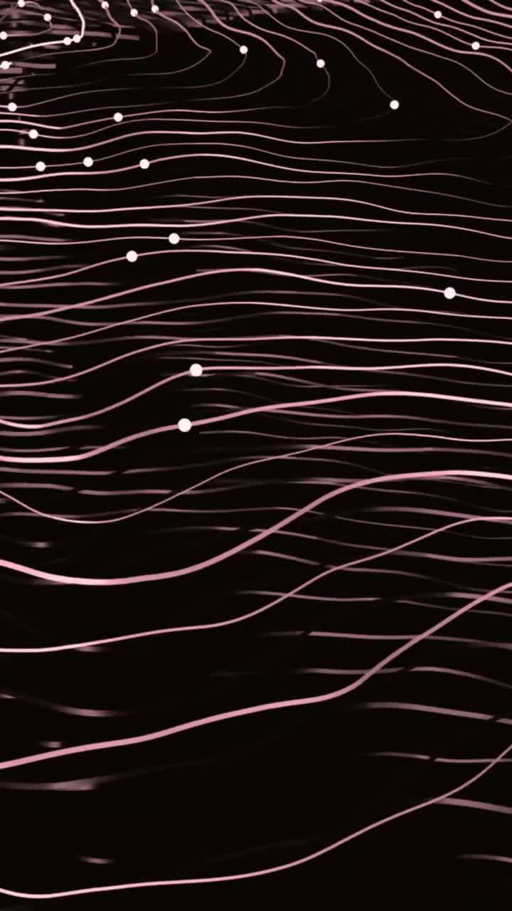 Linee rosa ondulate astratte con punti in movimento su sfondo nero