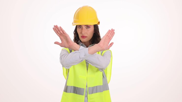 Female Construction Worker Making Stop or No Gesture