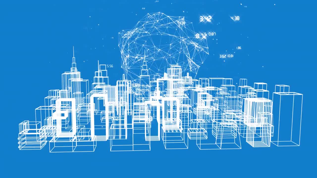 높은 건물이 있는 도시의 3d 디지털 모델