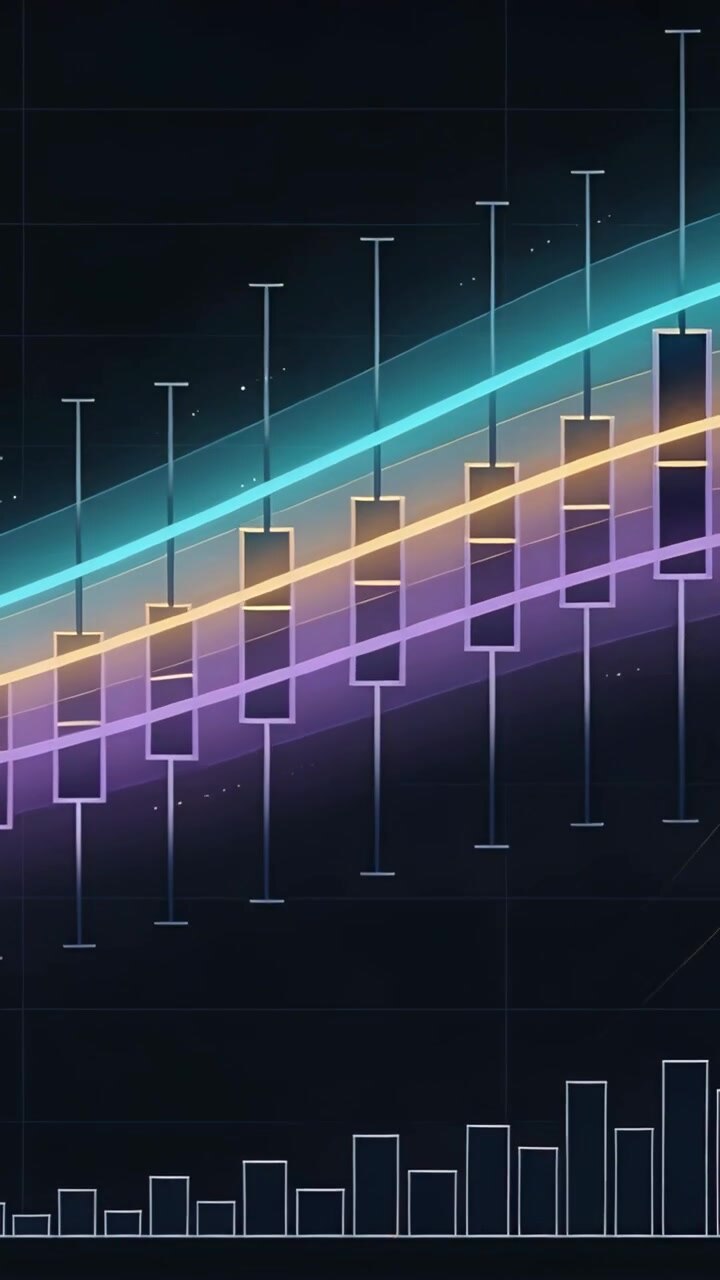 Vertical video: Showing boxplot viz on grid, arcs sweeping, glow causing gold burst marking rise