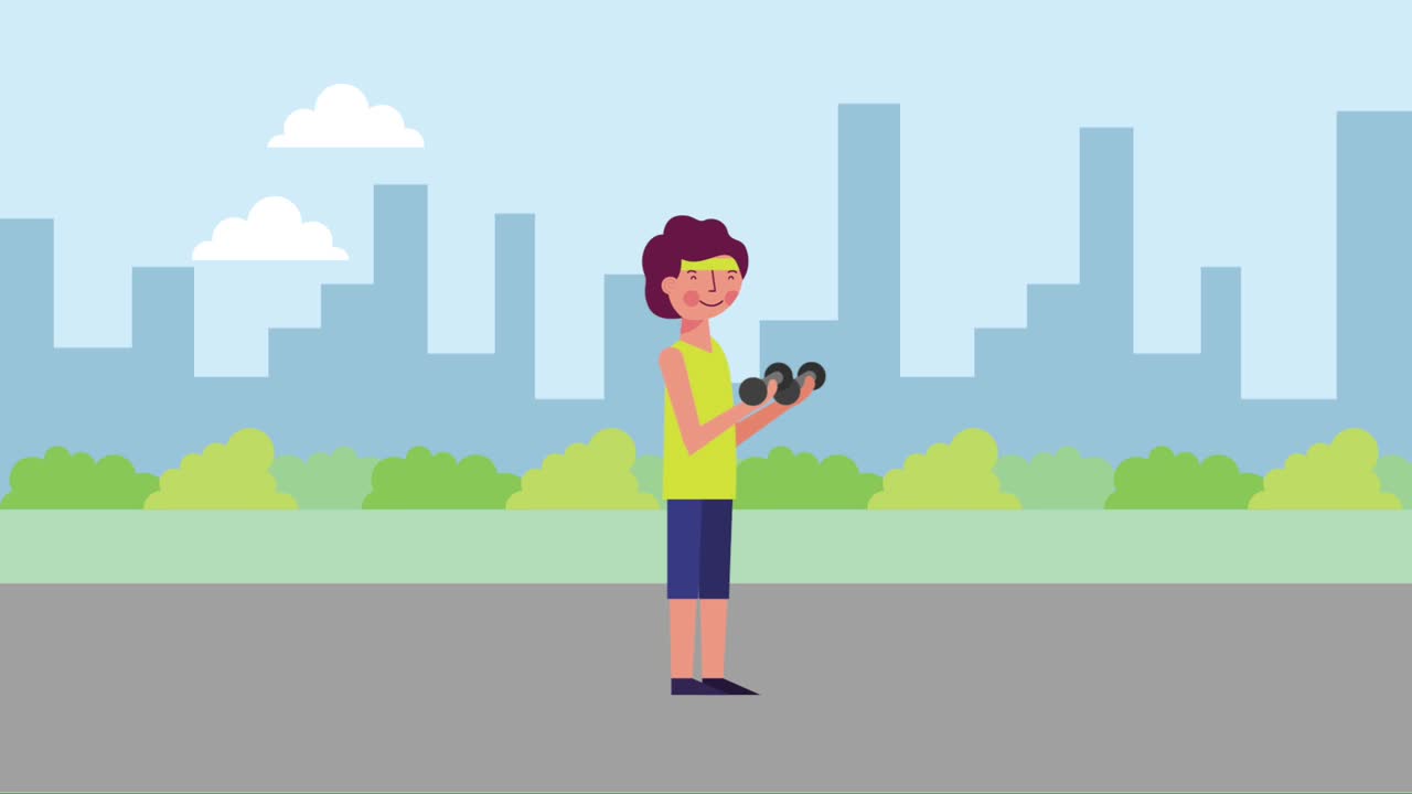 스포츠 남자 는 도시 거리 에서 바벨 을 들어 올리고 있다