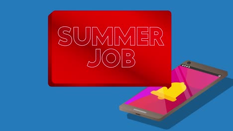 trabajo de verano. texto en la burbuja de notificación de la pantalla del dispositivo de información portátil.