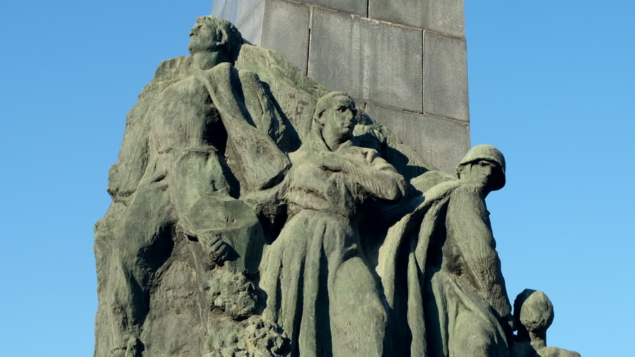 Close up of the Monument to the Heroes of the Komsomol in Chisinau, Moldova with the sky on the background