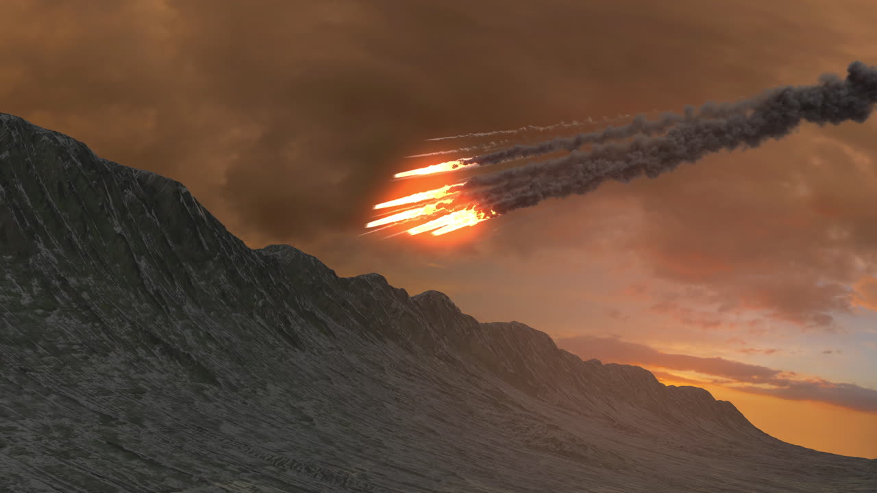 Meteor over Mountain Range at Sunset