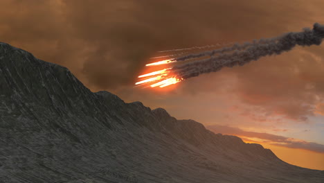 meteor over mountain range at sunset