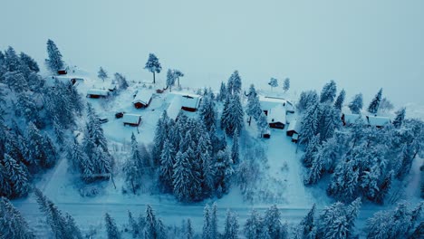 rural village covered with fresh snow during winter
