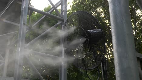 old and rusted electric room fan blowing smoke and rotating