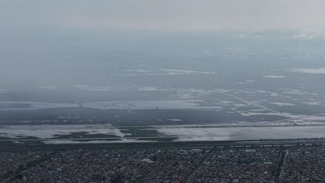 aerial view by drone showing a section of texcoco park inundated during wet season in mexico city