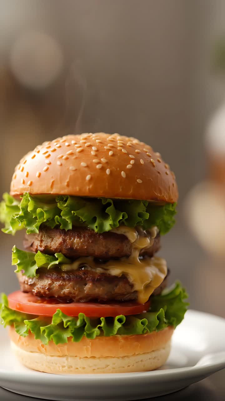 Hamburger Succoso Primo Piano Sfondo Bokeh 4K