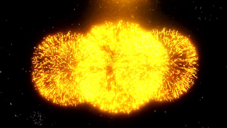 Eid al-Adha mubarak Text Wish On Firework Display Explosion Particles.