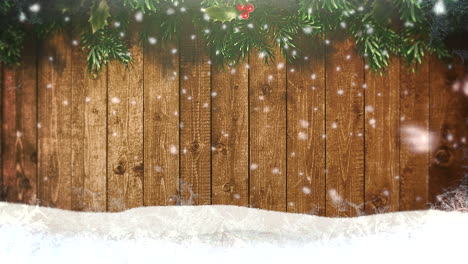 Animierte-Nahaufnahme-Weiße-Schneeflocken-Und-Holz-Hintergrund