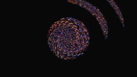 animated round shape of multicolor flashing lights, on a black background