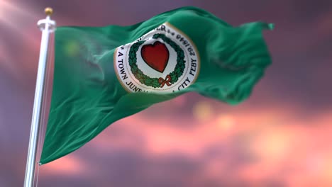flag of worcester city at sunset, massachusetts, united states of america - loop