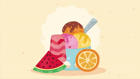 animado de helado dulce en taza