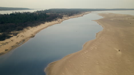 vistula river mouth and dunes at mewia lacha nature reserve in sobieszewo island, bay of gdansk, baltic sea, poland