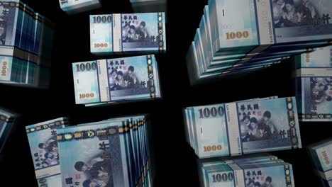 vuelo sobre el dólar de taiwán dinero paquetes de billetes animación de bucle