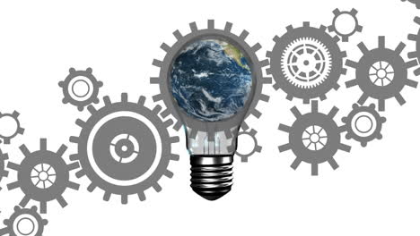 globe in a light bulb and gears