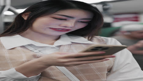 woman using phone in the subway