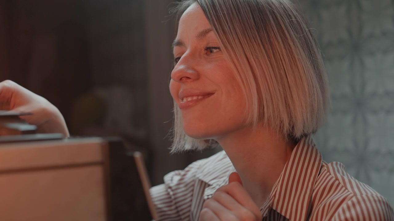 Silent singing ambiance. Softly voiced woman and soothing tunes create peaceful surroundings today. An tranquil setting where woman softly sings as relaxing music enhances serene lighting conditions