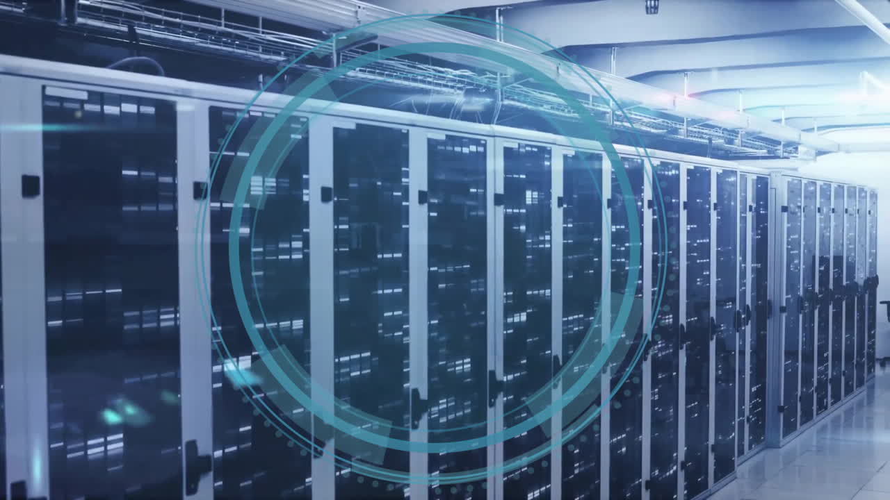 animación del procesamiento de datos de ciberseguridad a través de servidores informáticos