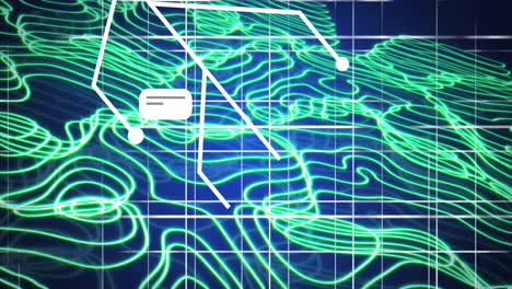 Animación-Del-Procesamiento-De-Datos-De-IA-Sobre-Una-Placa-De-Circuito-Con-Pistas-De-Transferencia.