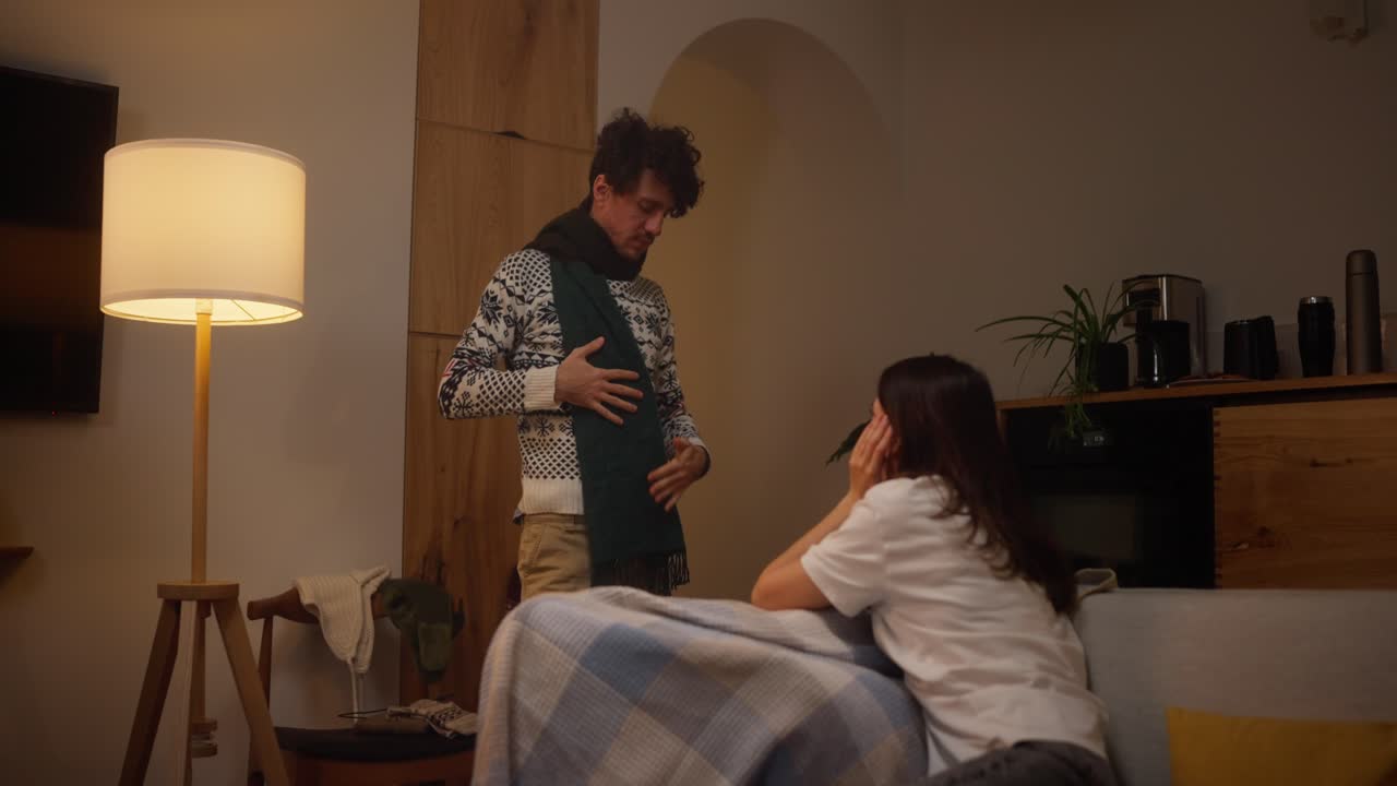 Couple Concerned for Sick Partner at Home