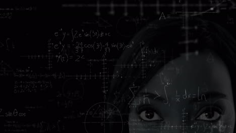 animation of mathematical equations over woman