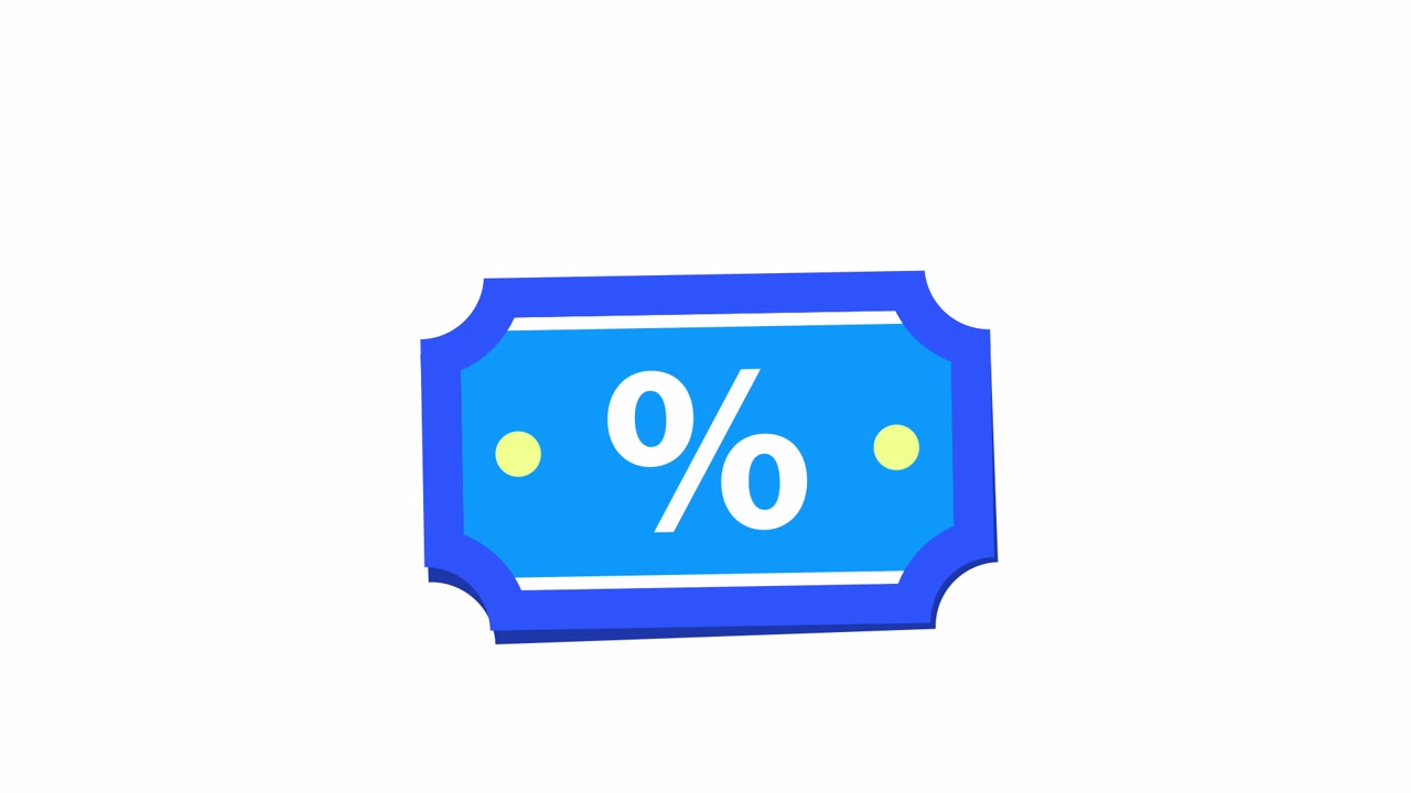 Icona animata di coupon sconto blu con simbolo di percentuale