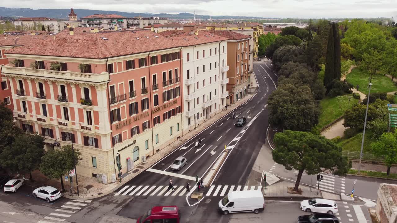 Majestic apartment building of Verona city, aerial view