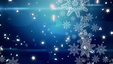 Animación-De-Estrellas-Y-Copos-De-Nieve-Sobre-Fondo-Azul