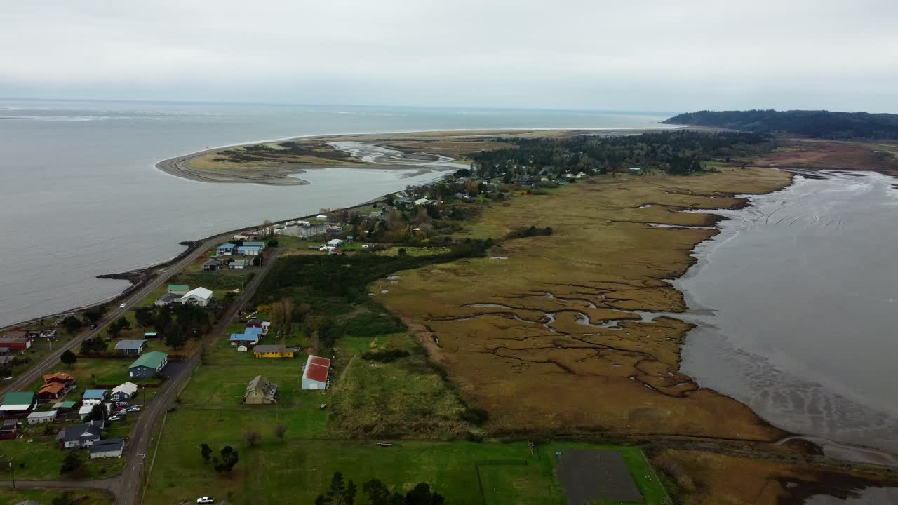 US, WA, Tokeland, 2025-10-28 - Drone view of the city at the tip of the peninsula