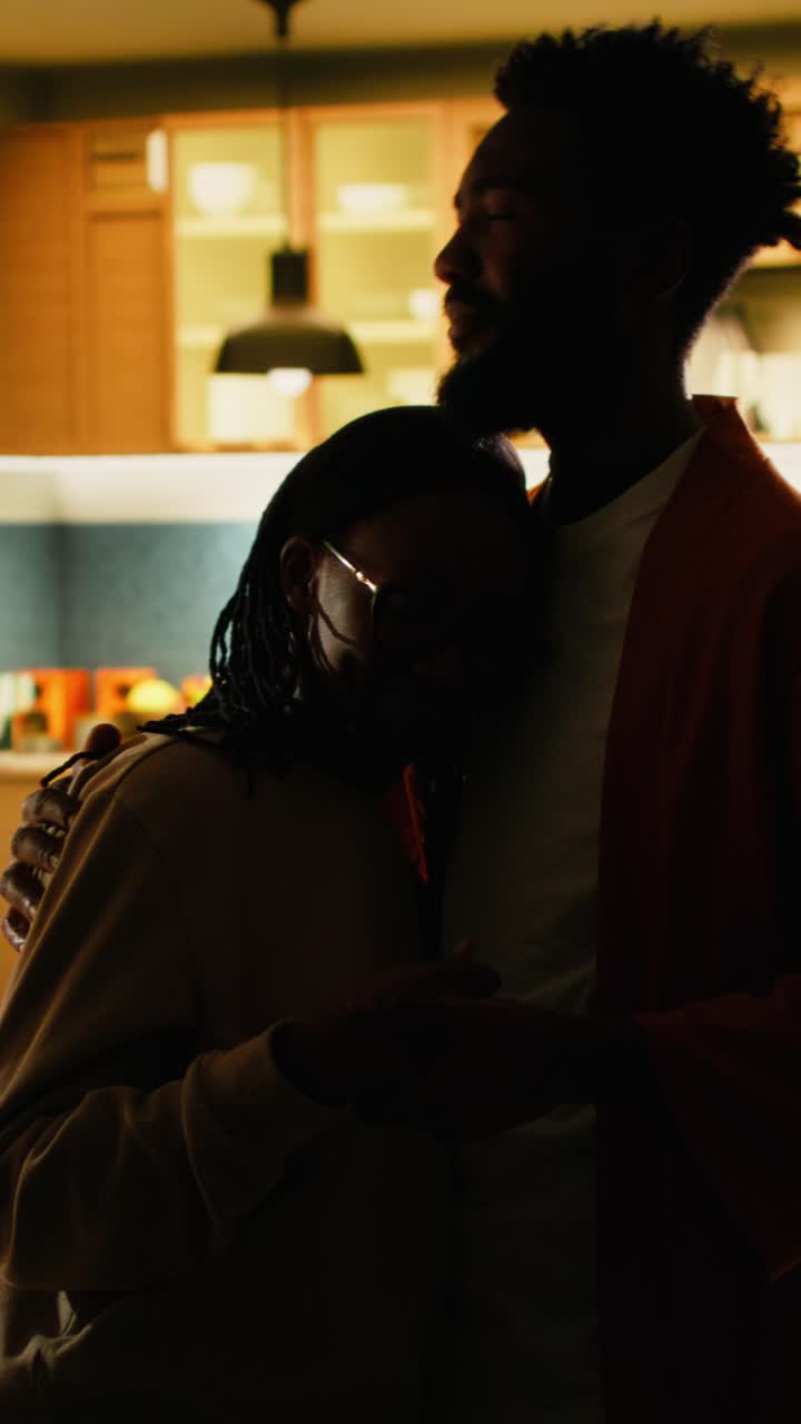 Vertical Video Couple embracing, making up, hugging, holding hands, sharing emotional moment