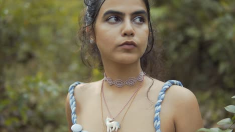 Close-up-shot-of-a-young-Indian-mother-with-a-sharp-look