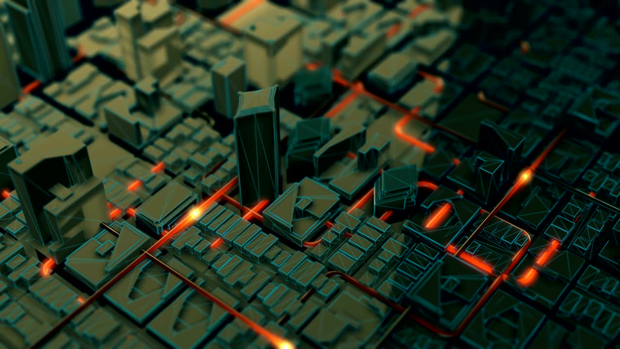 Artificial Intelligence data transmission futuristic engineering abstract technology computer digital network wired database circuit board. 3D visualization development transferring data video loop