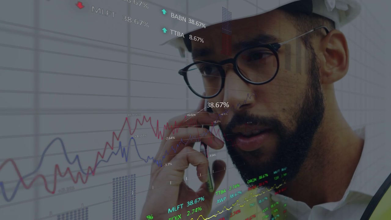Vertical video: Shifting focus worker tapping phone on site with plans viewing data in vest hardhat