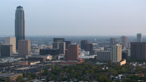 establishing drone shot of the uptown area of southwest houston also known as the galleria area