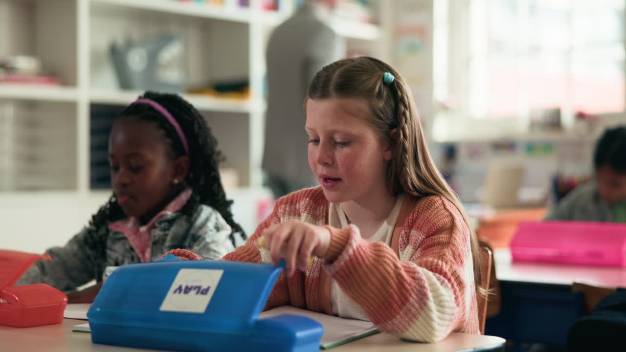 Children in the classroom having lunch