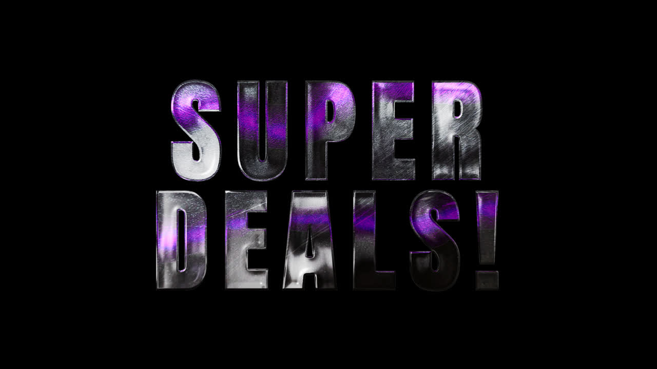Animated 'SUPER DEALS!' Text with Glowing Purple Light