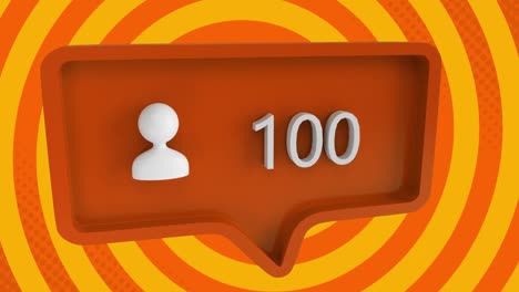 animation of speech bubble with person icon and numbers over rotating orange circles moving