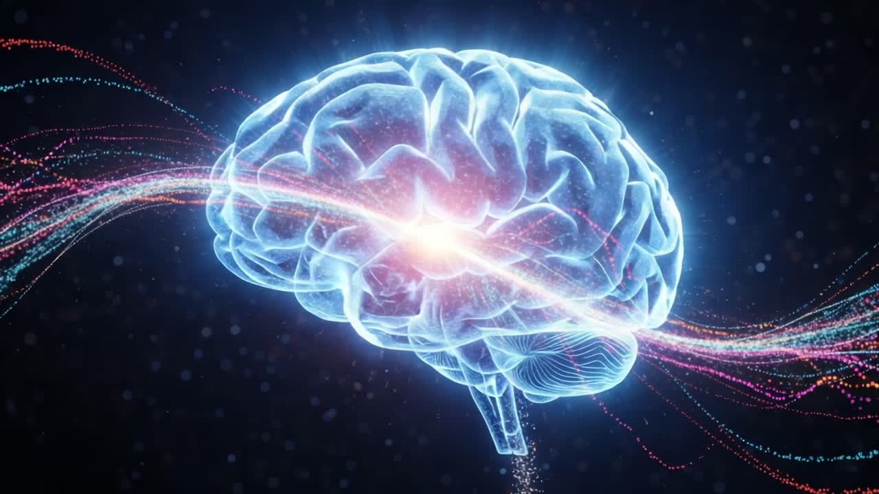 A Stunning Visualization of a Human Brain Enhanced with Dynamic Energy Waves, Symbolizing Neural Connectivity and Cognitive Functioning in a Vibrant Digital Realm