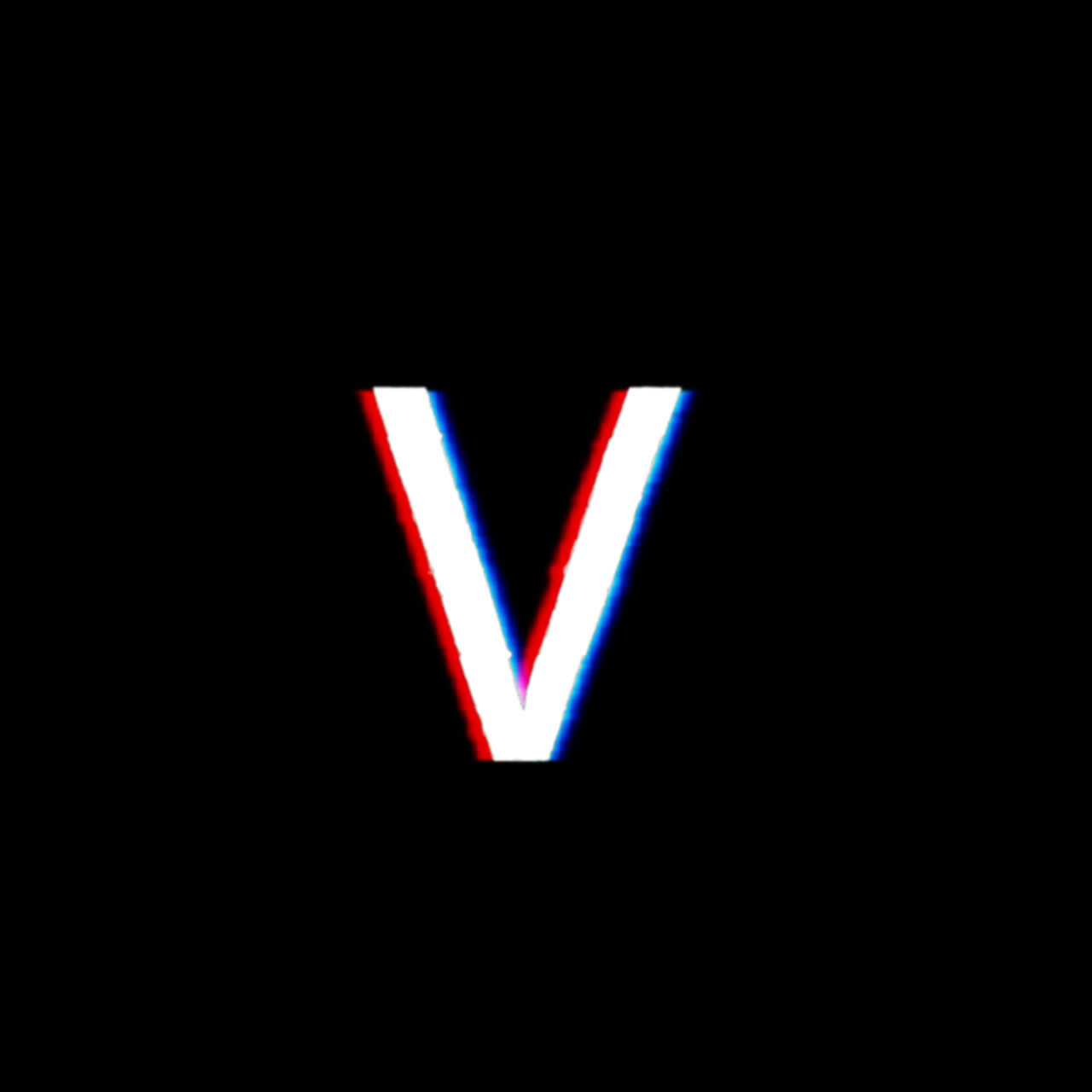 Letter V with Glitch Effect on Black Background