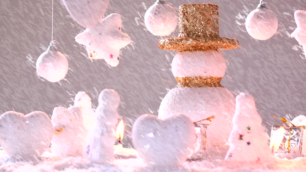 새해 또는 크리스마스 휴가 국제에 눈에 snowman., 행복한 시간, 눈이 떨어지는 회전 360도 주변 으로 볼 수 있습니다.