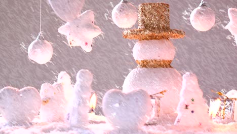 hombre de nieve en la nieve para el año nuevo o vacaciones de navidad internacional., en tiempo feliz, nieve cayendo rotación 360 grados alrededor de la vista en bucle capaz.