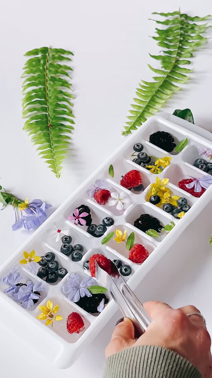 cubos de hielo de frutas y flores