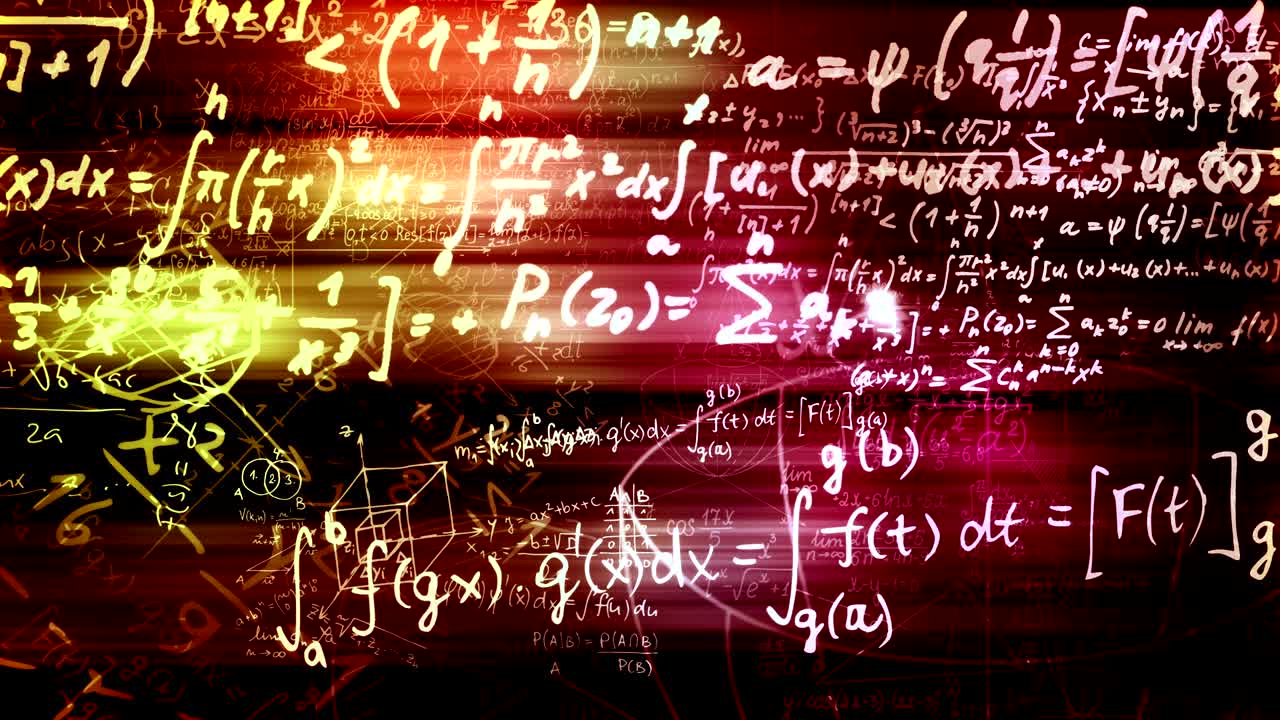 las fórmulas matemáticas abstractas se mueven en el espacio virtual. en bucle
