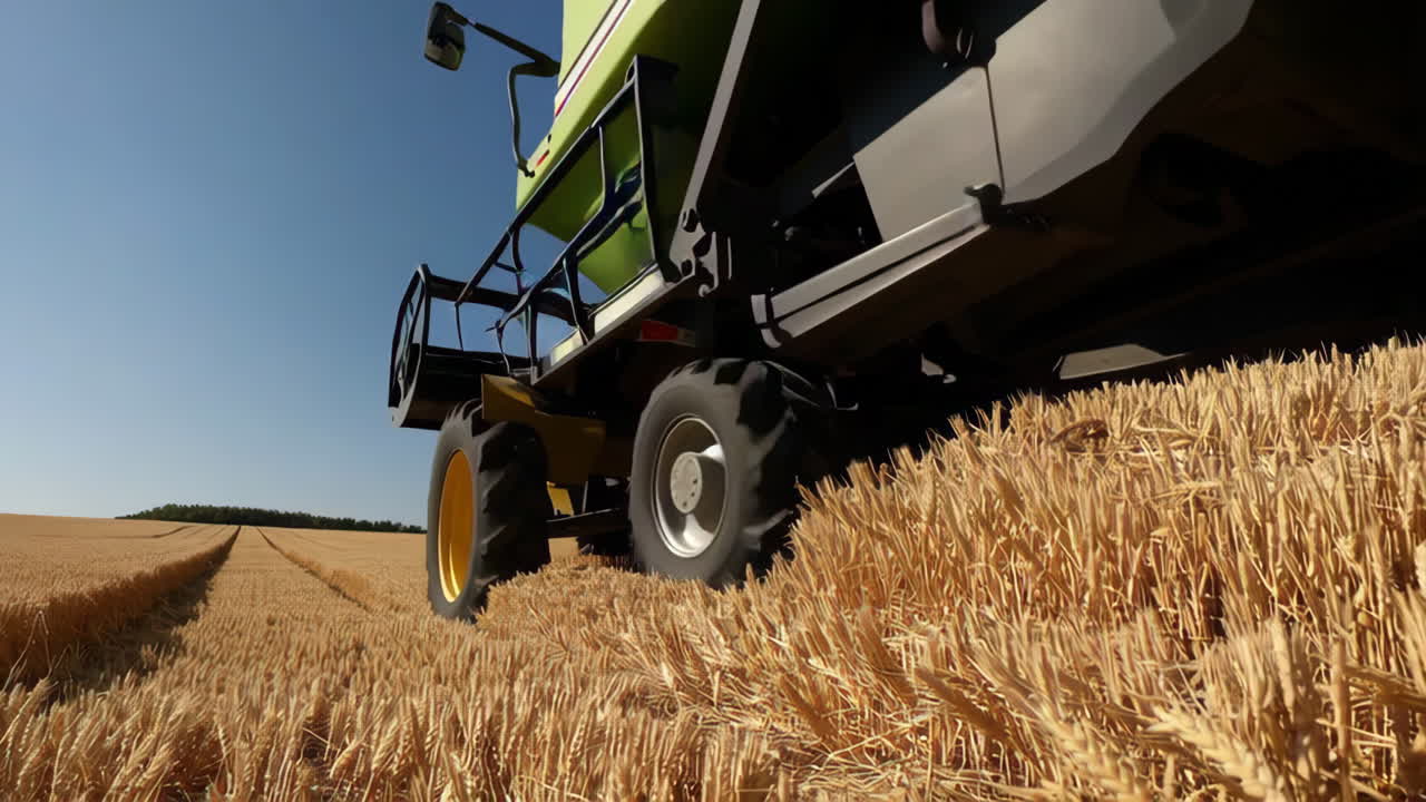 Combine Harvester Working in a Wheat Field