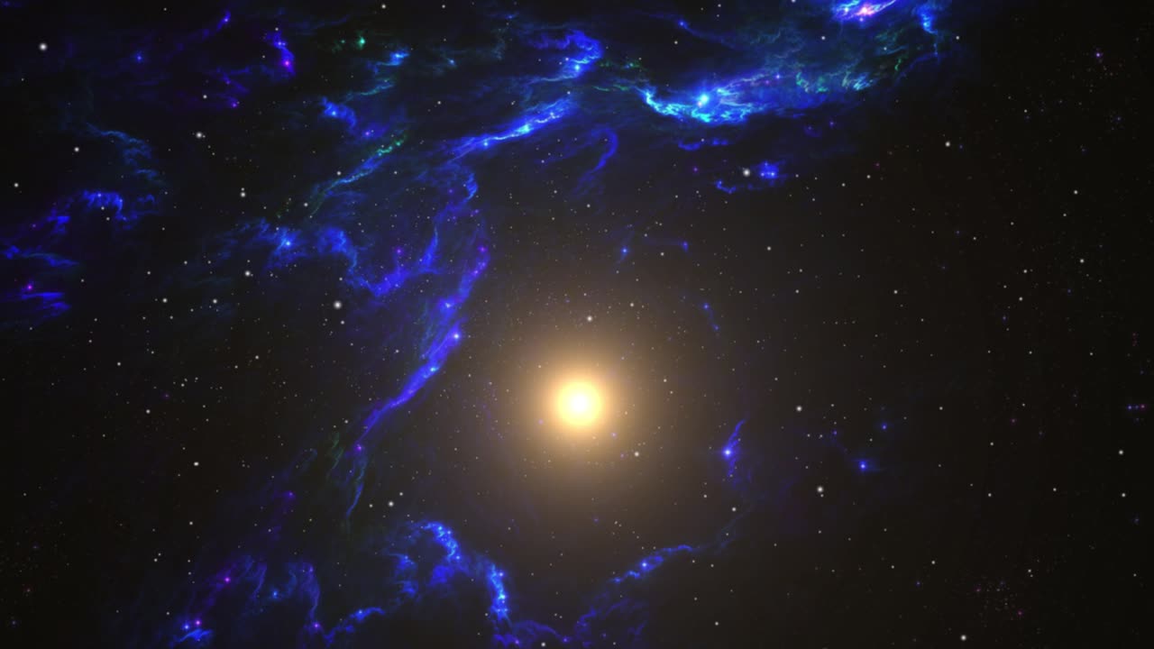 푸른 성운 구름과 우주 한가운데 밝은 빛