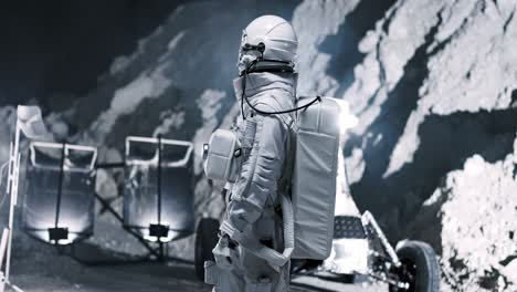 Cosmonauta-Con-Traje-Espacial-En-Un-Planeta-Desconocido-Mirando-A-Su-Alrededor