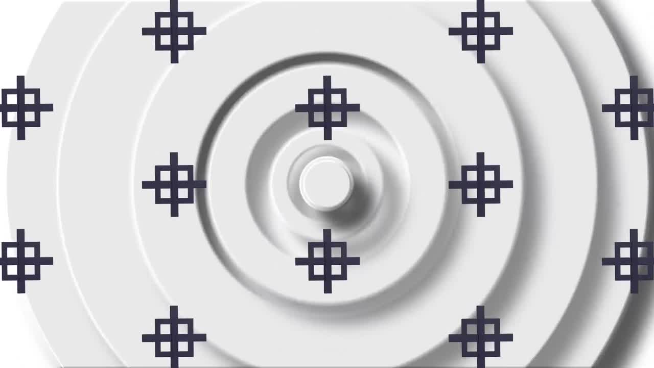 색 배경에 서클 위에 반복되는 검은색 모양의 애니메이션