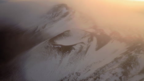 Aerial-view-over-an-inactive-volcano-in-Iceland-during-sunrise